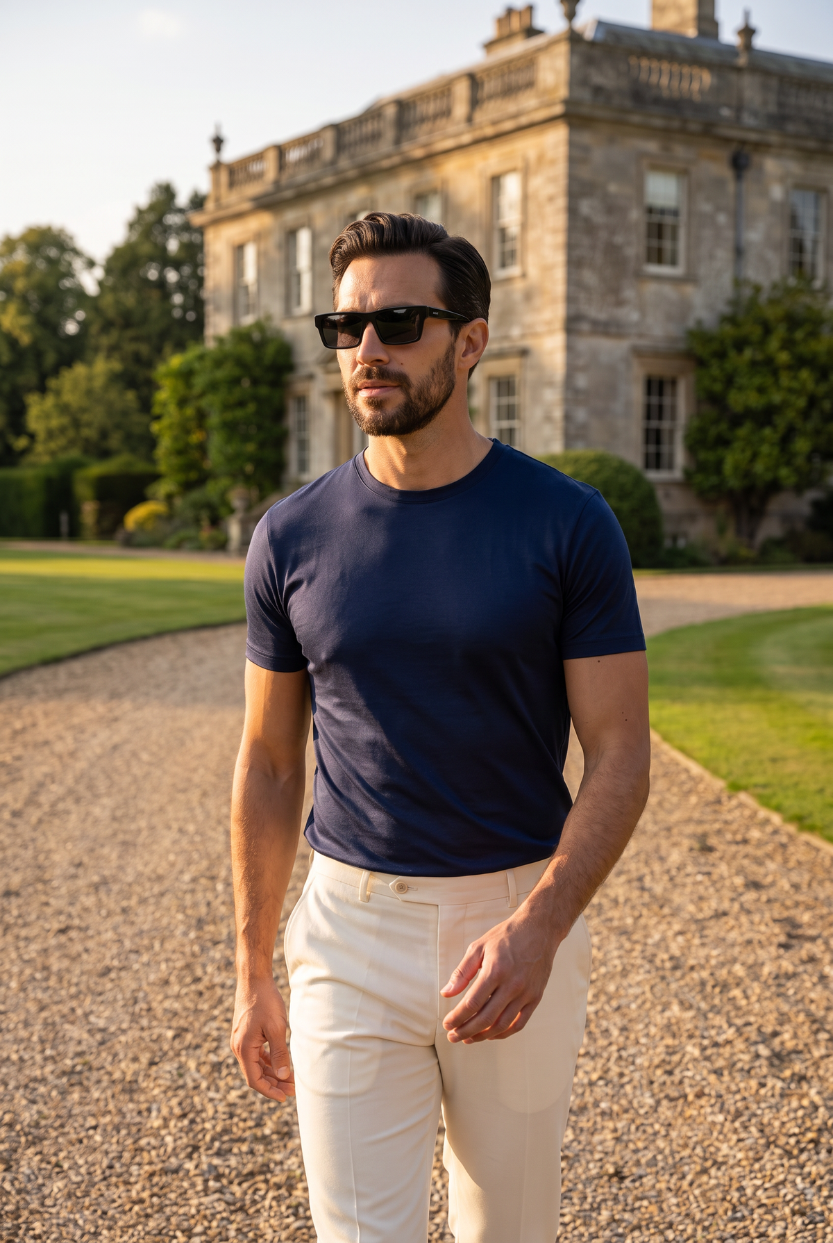 Astos Eyewear Classic Black - zwarte zonnebril, lifestyle bij landhuis