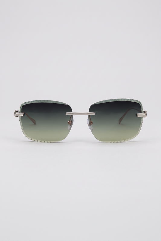 Eyewear Premium Diamond Cut zonnebril zilver met groene glazen - vooraanzicht