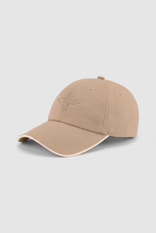 Baseball cap beige, productfoto schuin vooraanzicht