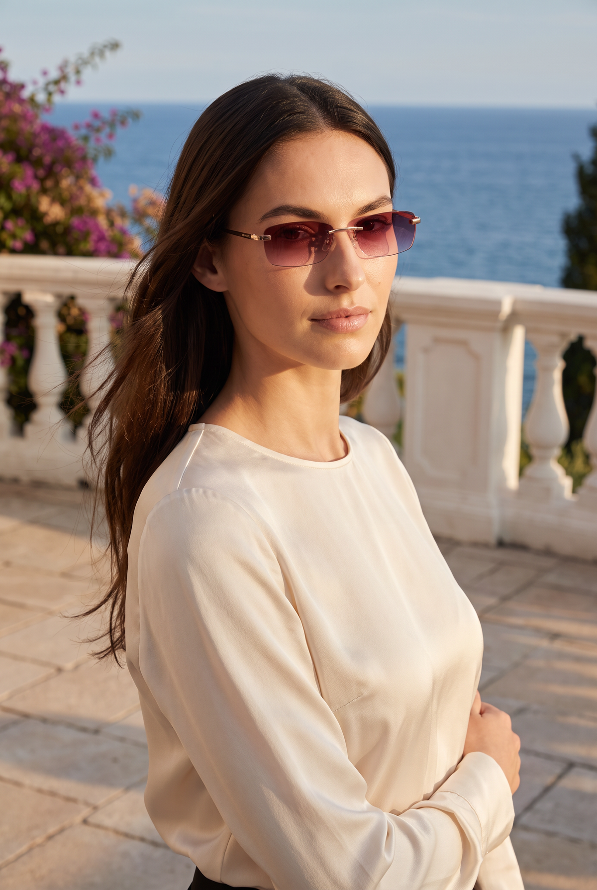 Astos Eyewear Bordeaux Gradient - lifestyle op terras aan de Rivièra