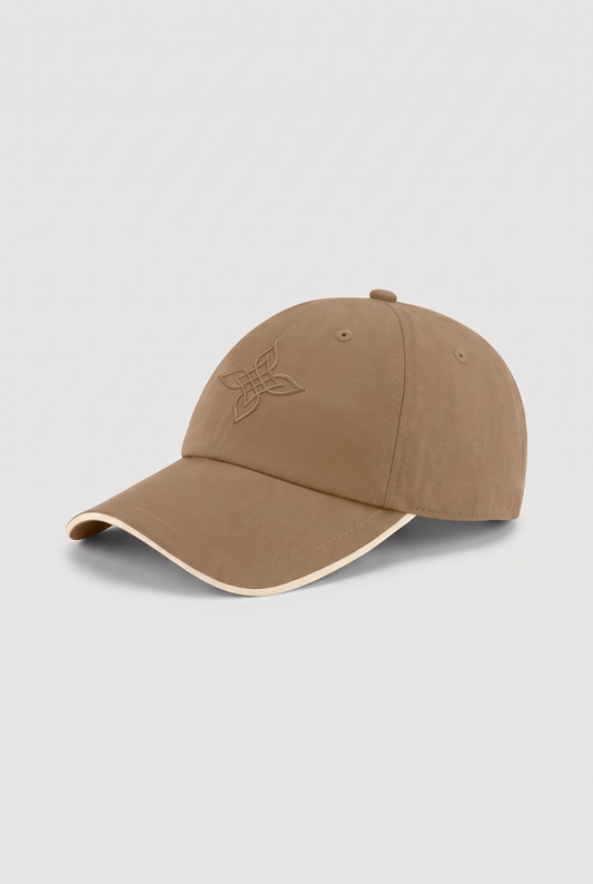 Baseball cap bruin, productfoto schuin vooraanzicht