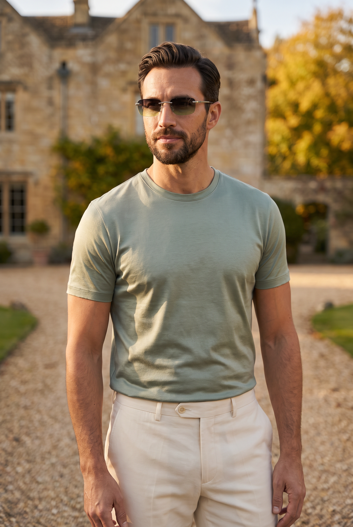 Eyewear Green Silver zonnebril - lifestyle bij Engels landhuis