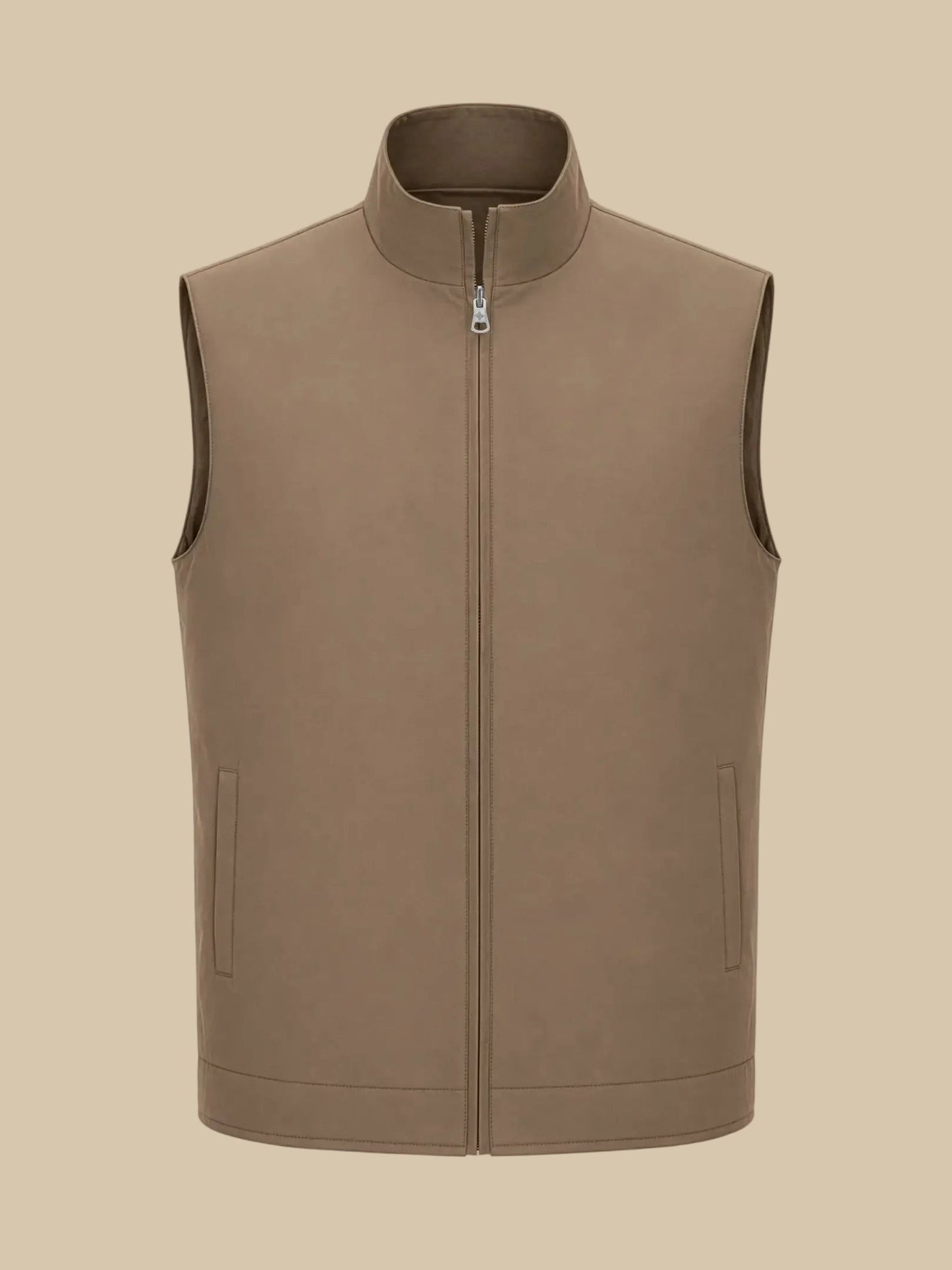 Tweezijdige bodywarmer beige, vooraanzicht