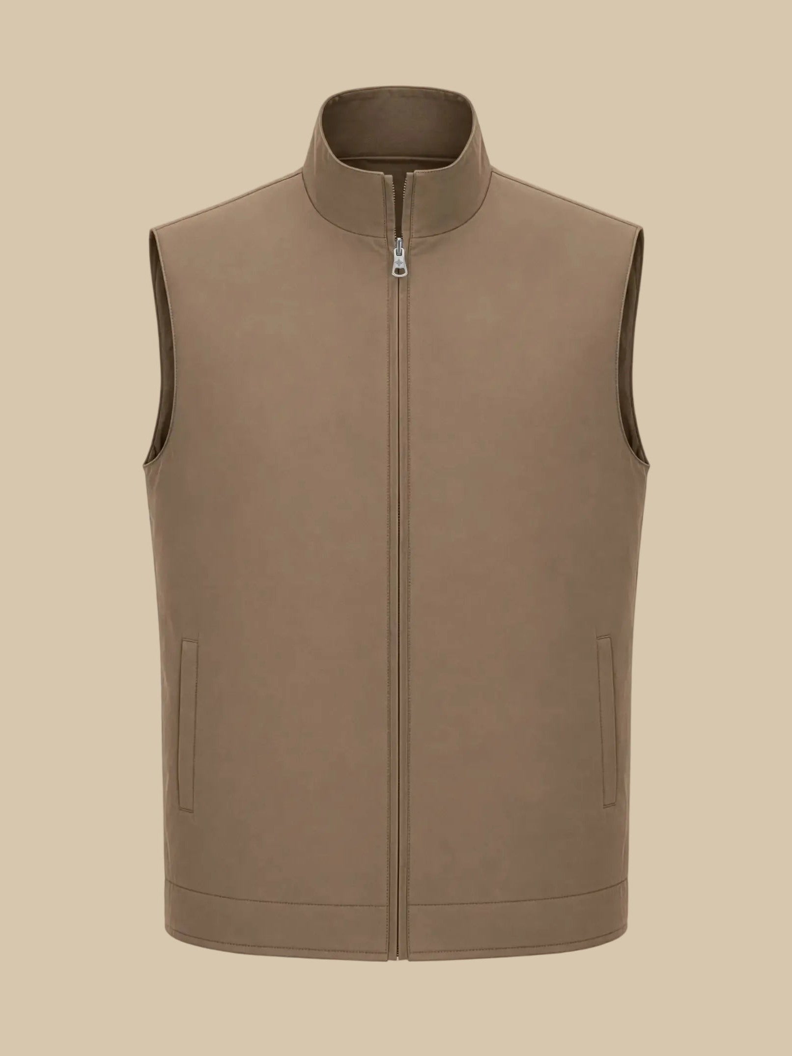 Tweezijdige bodywarmer beige, vooraanzicht