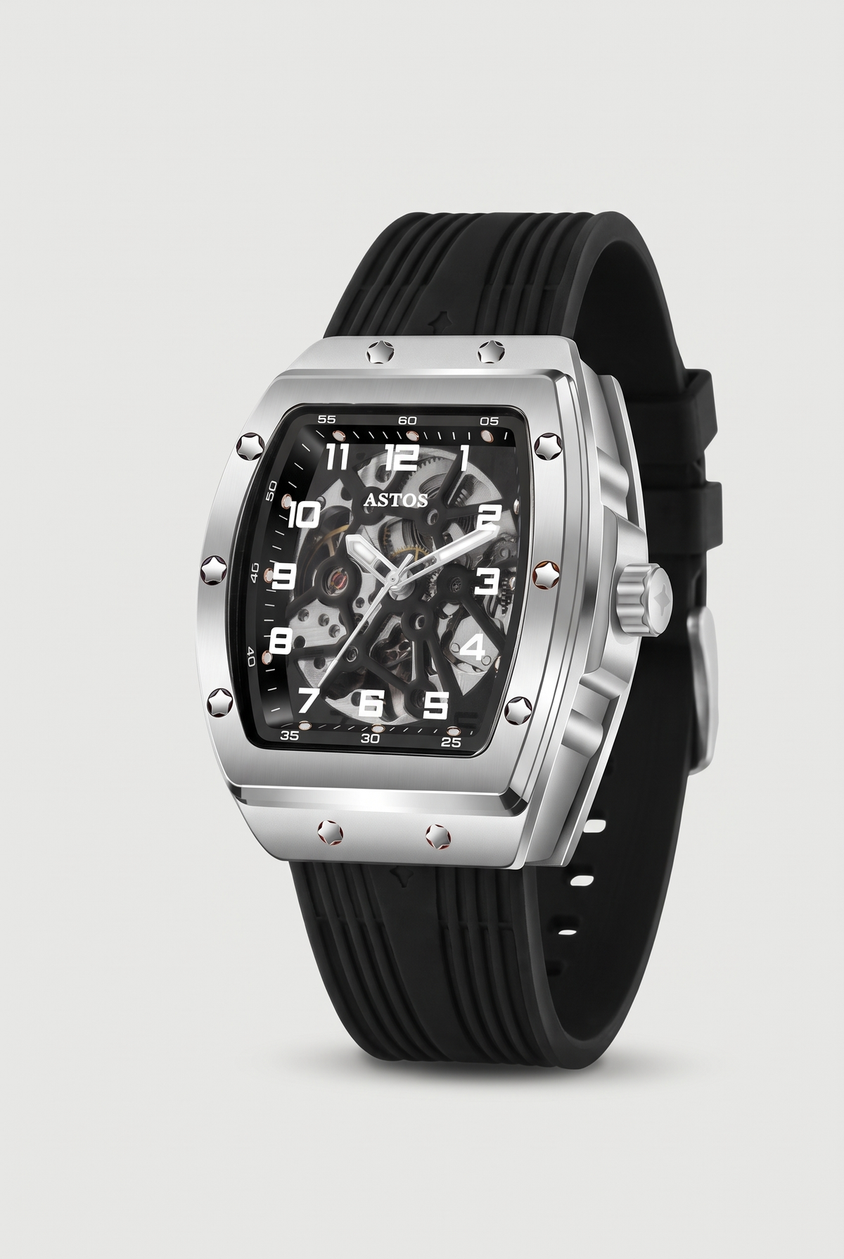 Astos Millionaire Silver horloge, zilver, driekwart zijaanzicht met kroon