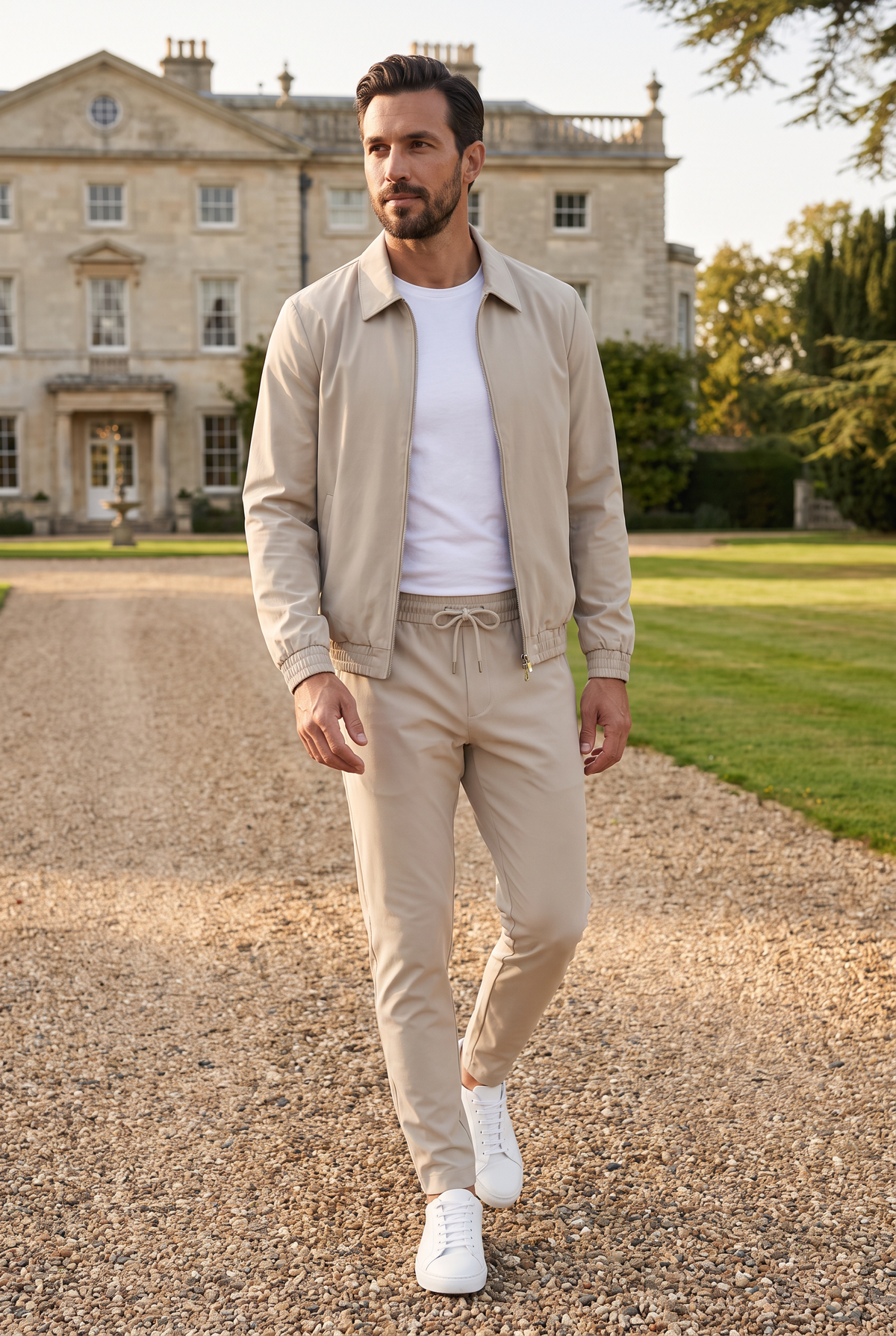 Astos tech suit beige - lifestyle voor landhuis