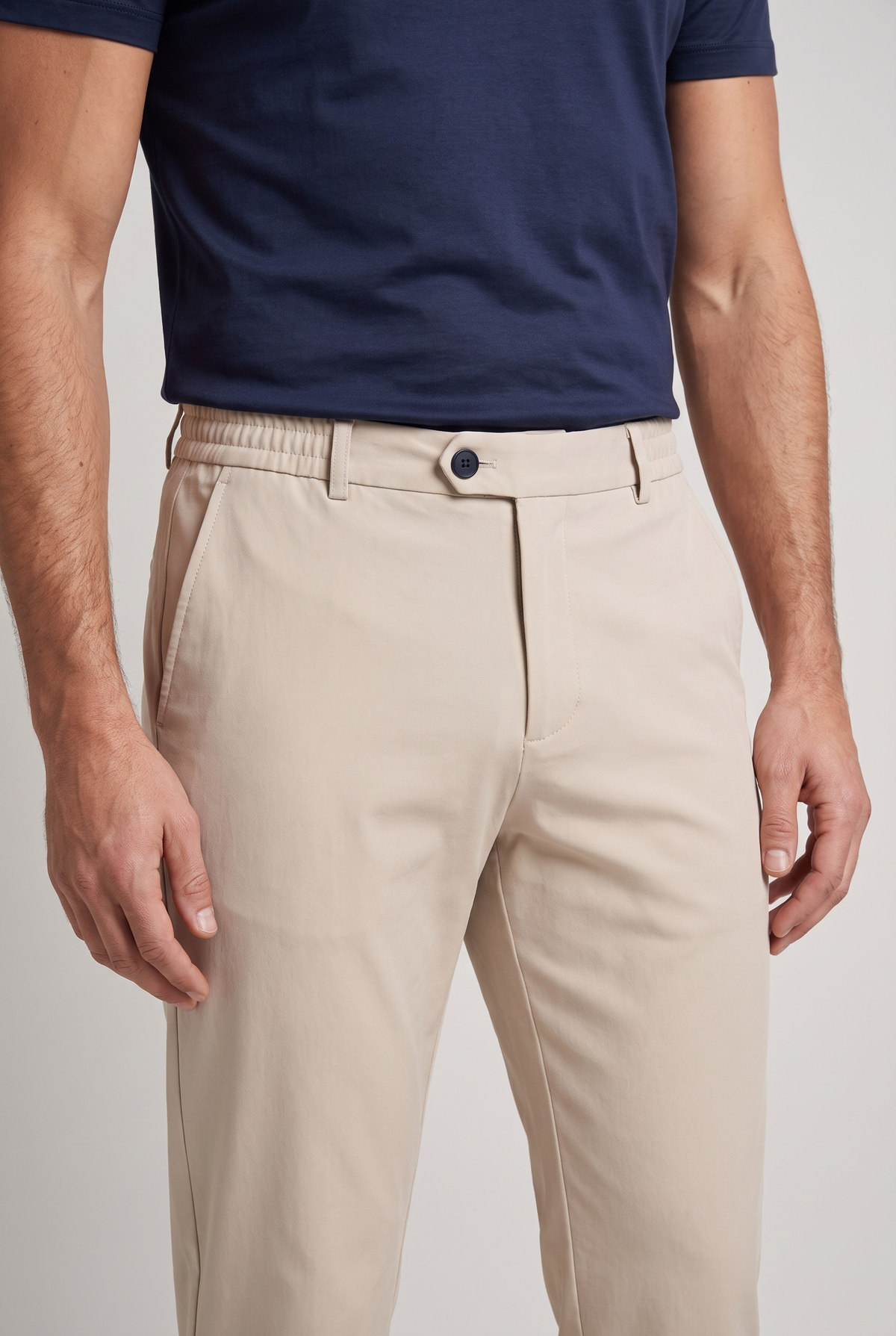 Premium pantalon beige - detail tailleband en stof