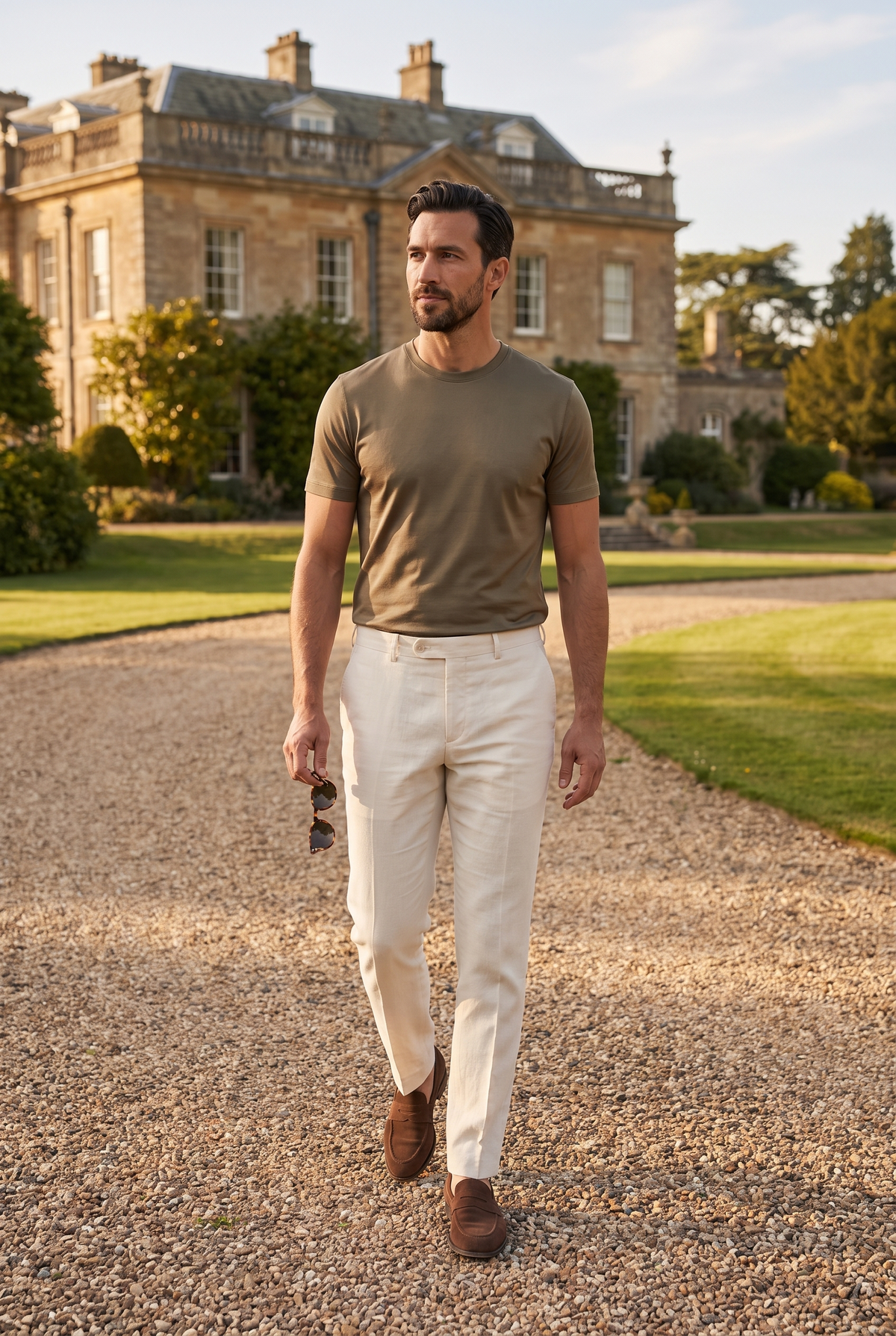 Premium glans shirt bruin, lifestyle voor een landhuis
