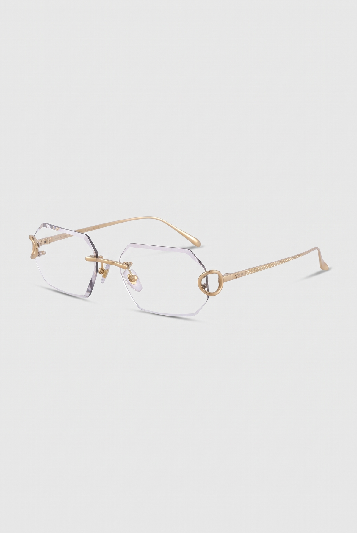 Luxury Diamond Cut bril transparant met goudkleurig montuur - schuin aanzicht