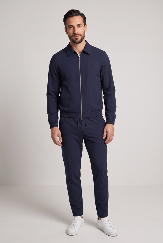 Astos tech suit navy - complete set ten voeten uit met witte sneakers