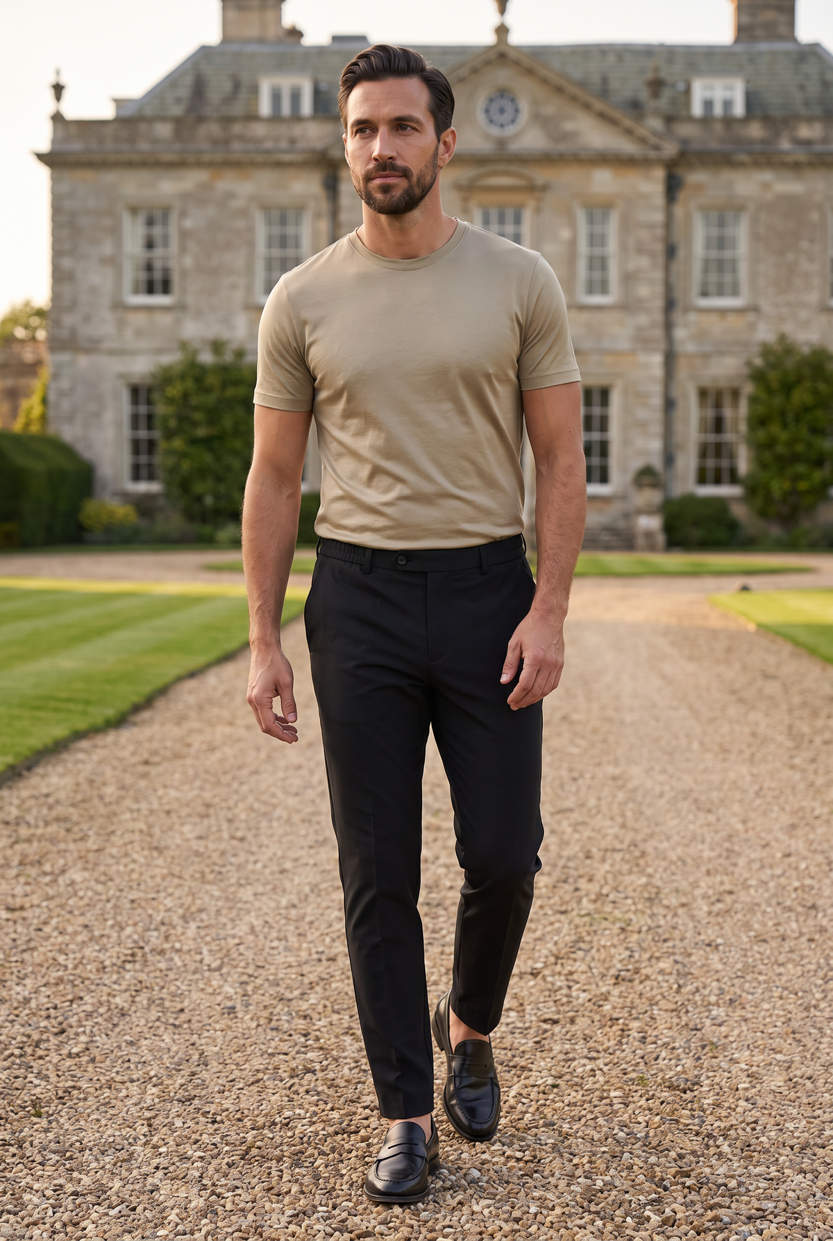 Premium pantalon zwart - lifestyle bij landhuis