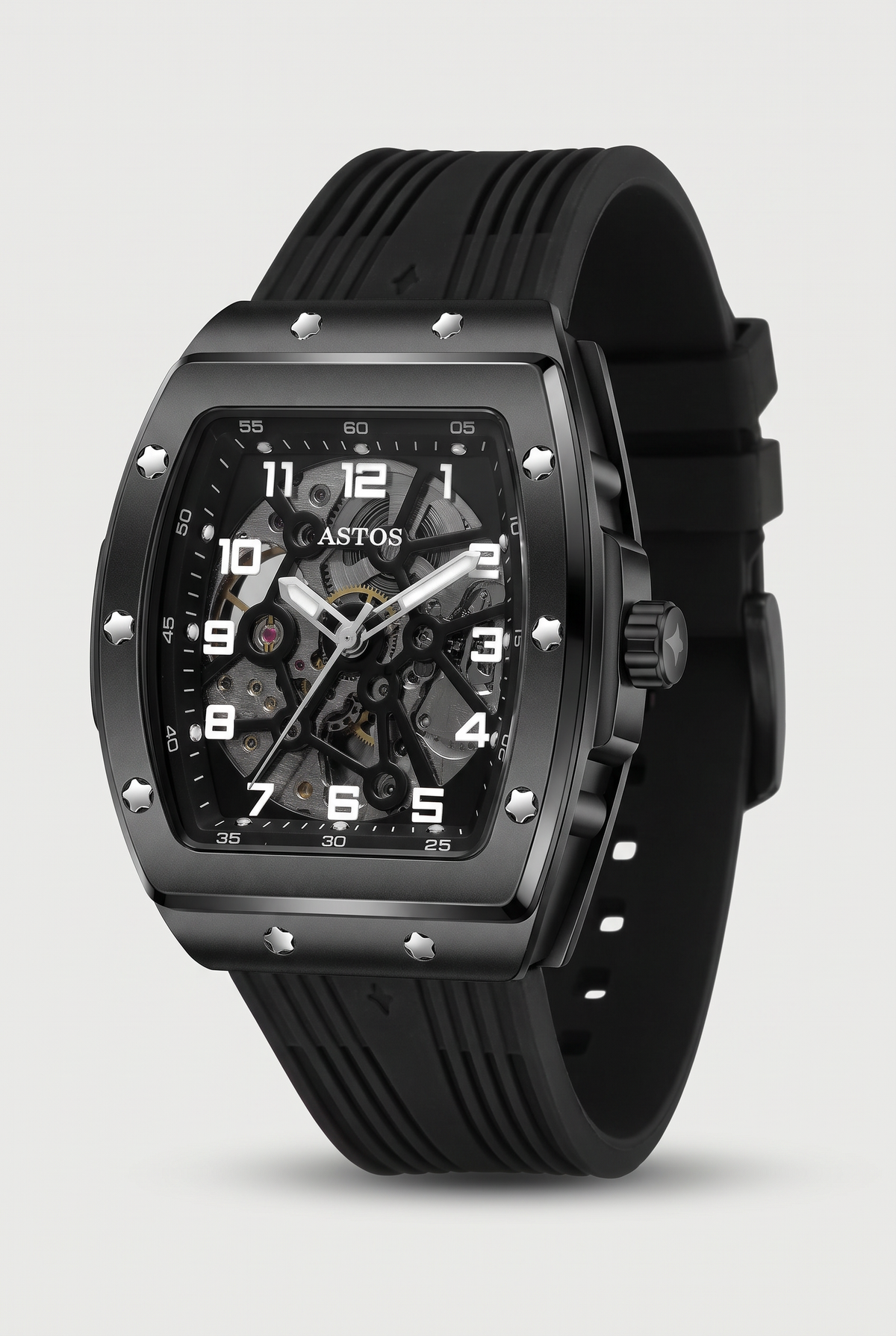 Astos Millionaire Black horloge, zwart, driekwart zijaanzicht met kroon