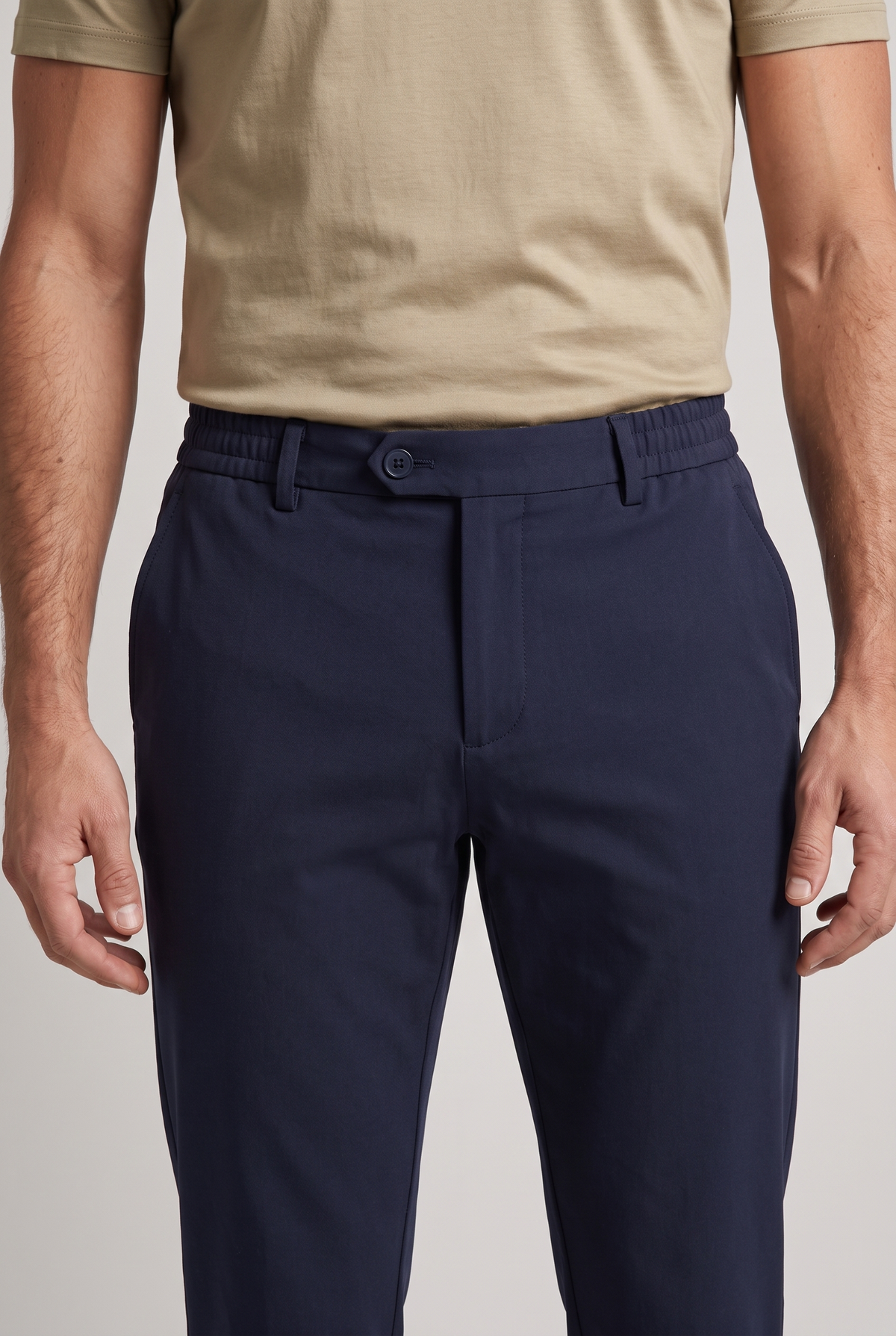 Premium pantalon navy - detail tailleband en stof