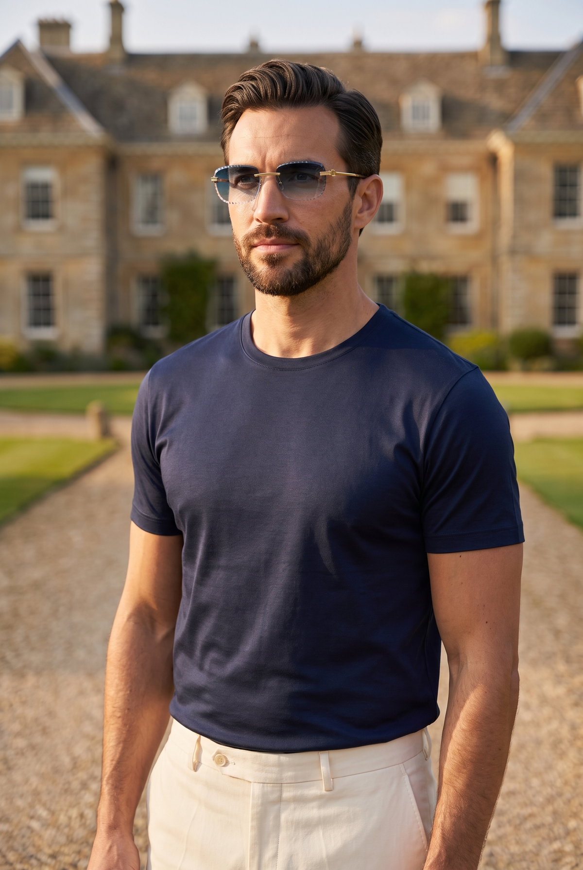 Eyewear Premium Diamond Cut zonnebril lichtblauw - lifestyle bij Engels landhuis