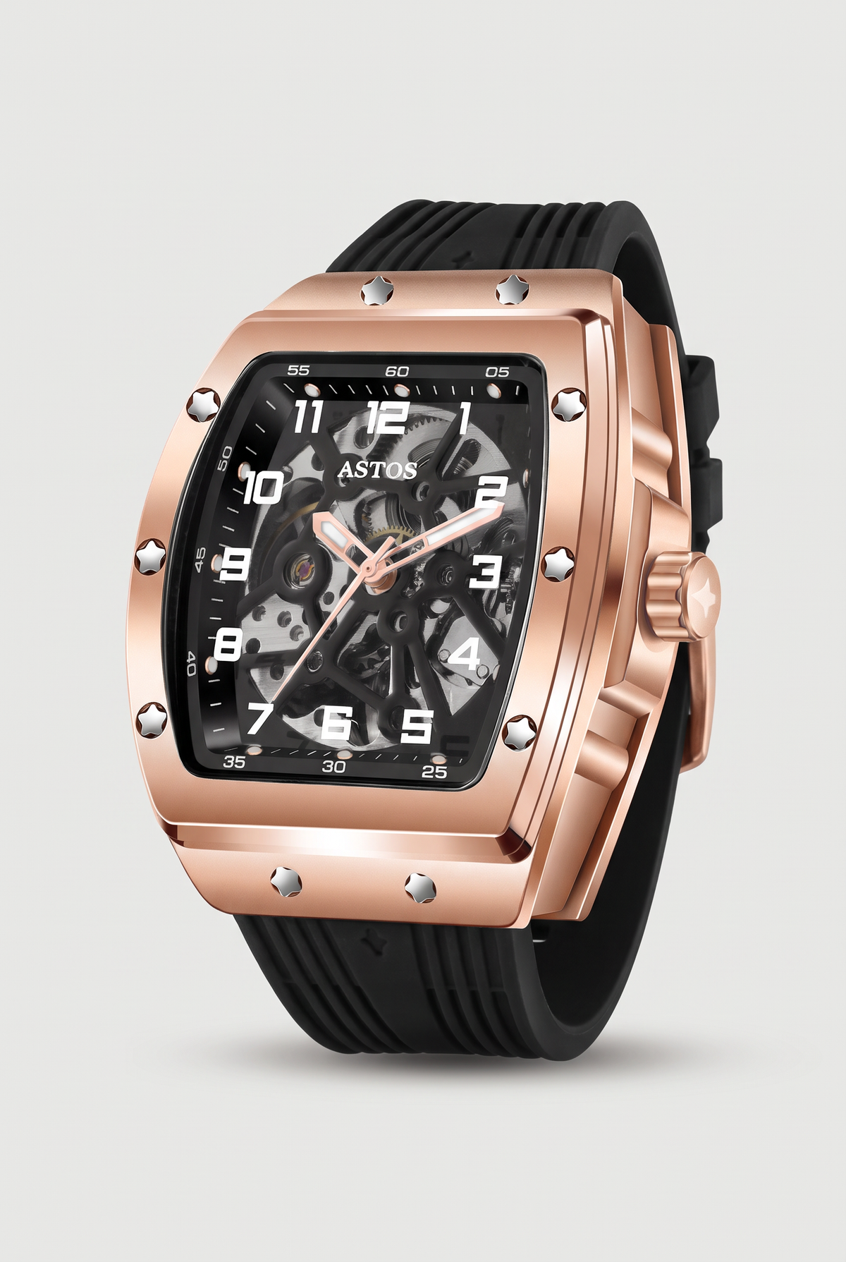Astos Millionaire Rosé Gold horloge, roségoud, driekwart zijaanzicht met kroon