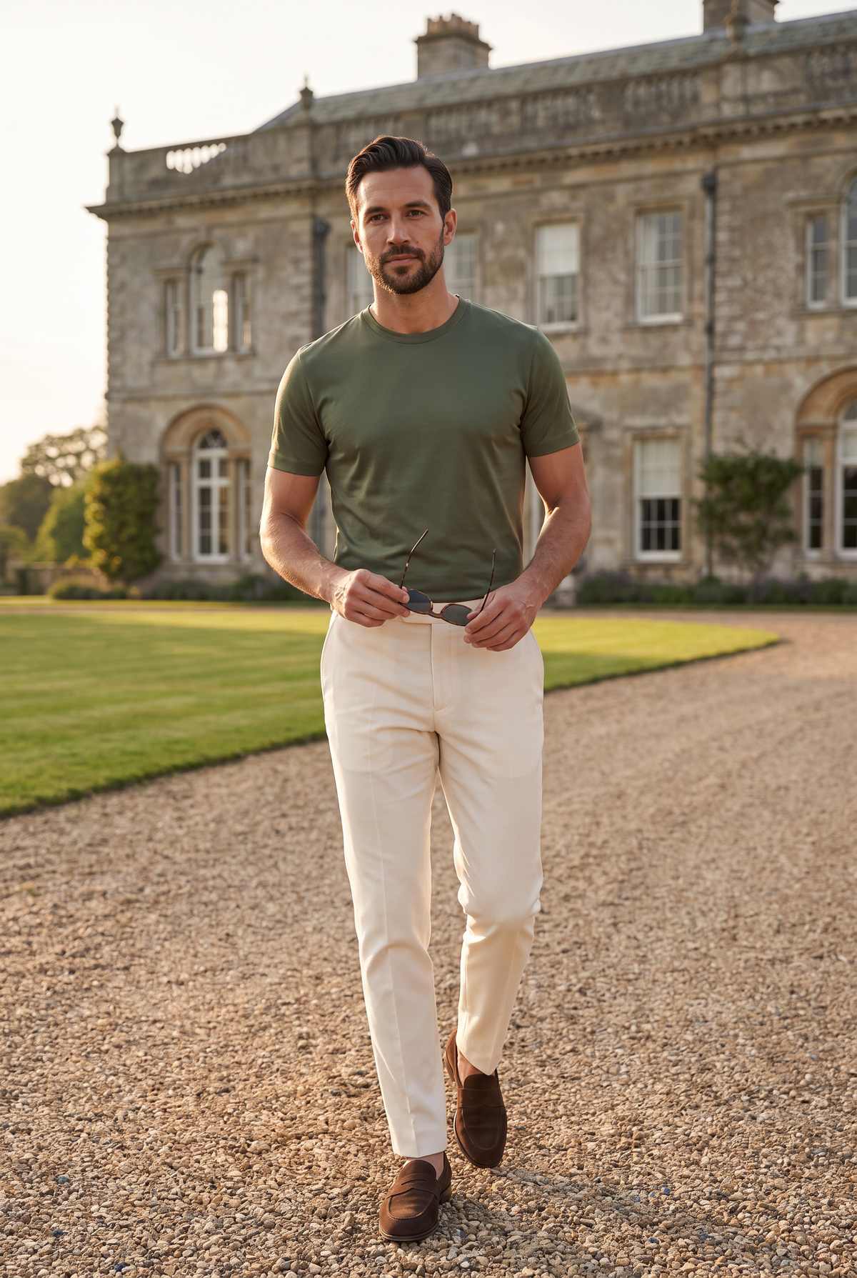 Premium glans shirt groen, lifestyle voor een landhuis