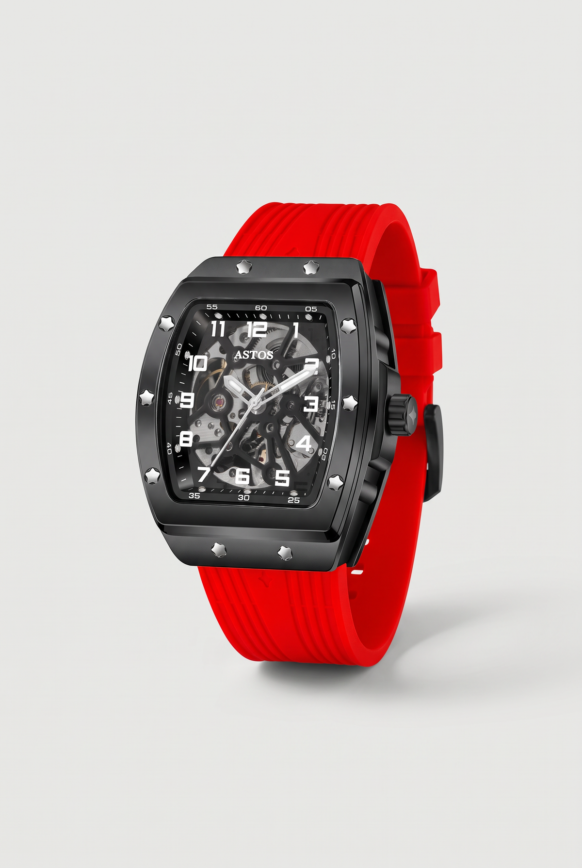 Millionaire horloge zwart met rode band - schuin aanzicht packshot