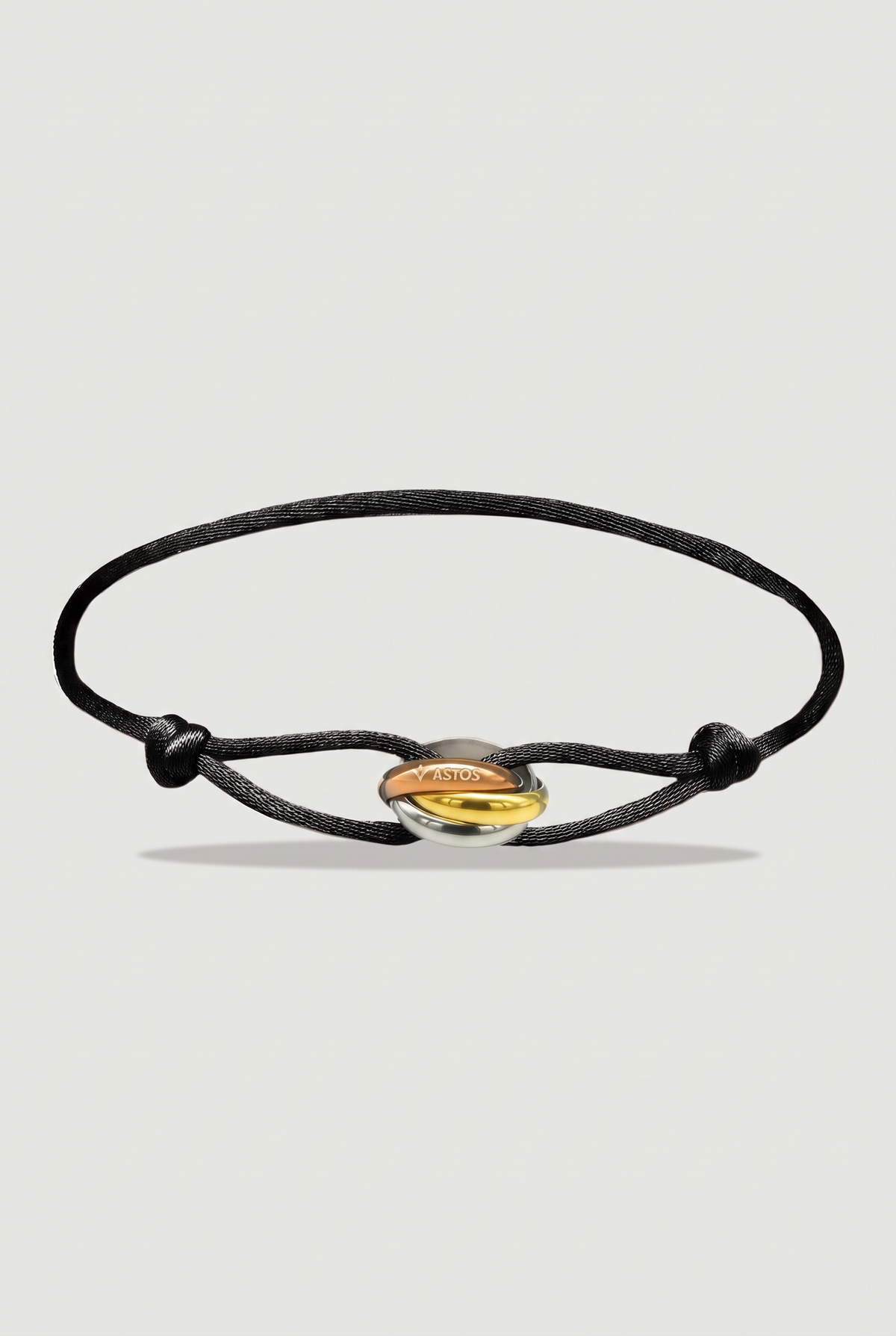 Astos rope armband zwart koord met drie ringen - productfoto