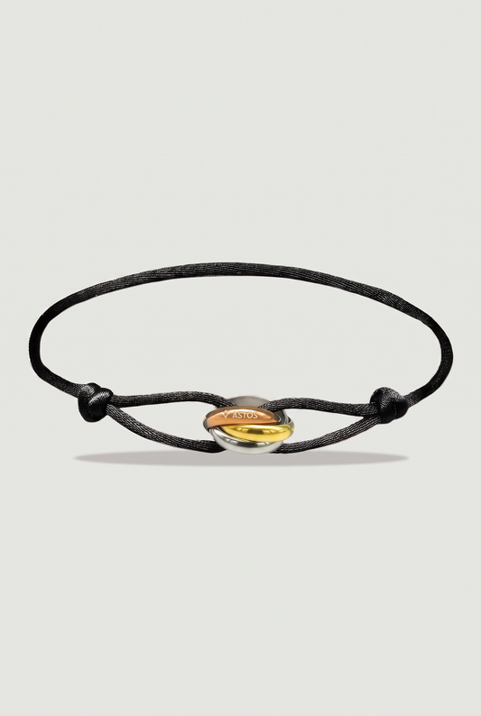 Astos rope armband zwart koord met drie ringen - productfoto