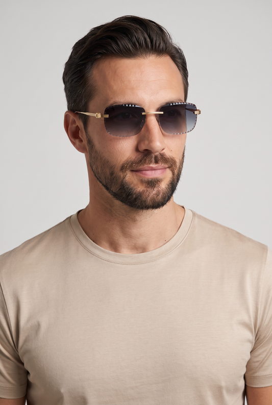 Eyewear Premium Diamond Cut zonnebril zwart - gedragen door model, studio