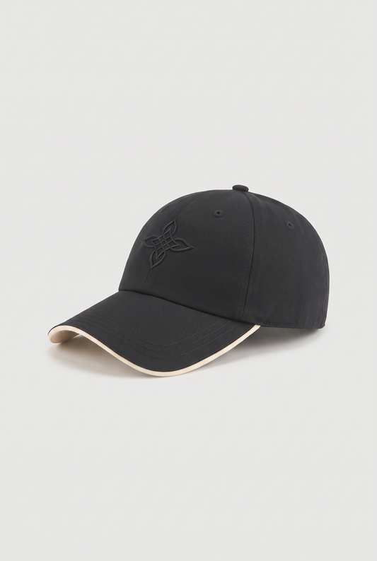 Baseball cap zwart, productfoto schuin vooraanzicht