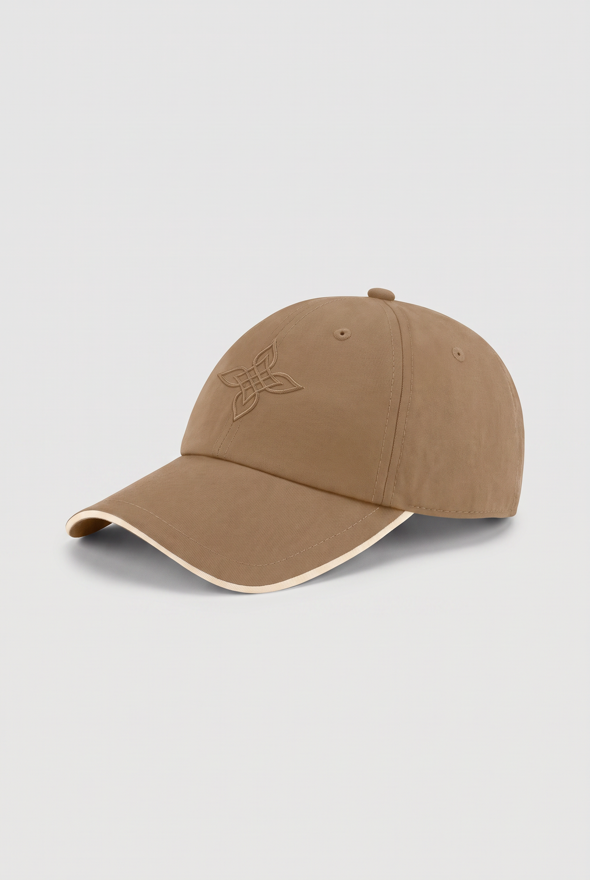 Baseball cap bruin, productfoto schuin vooraanzicht