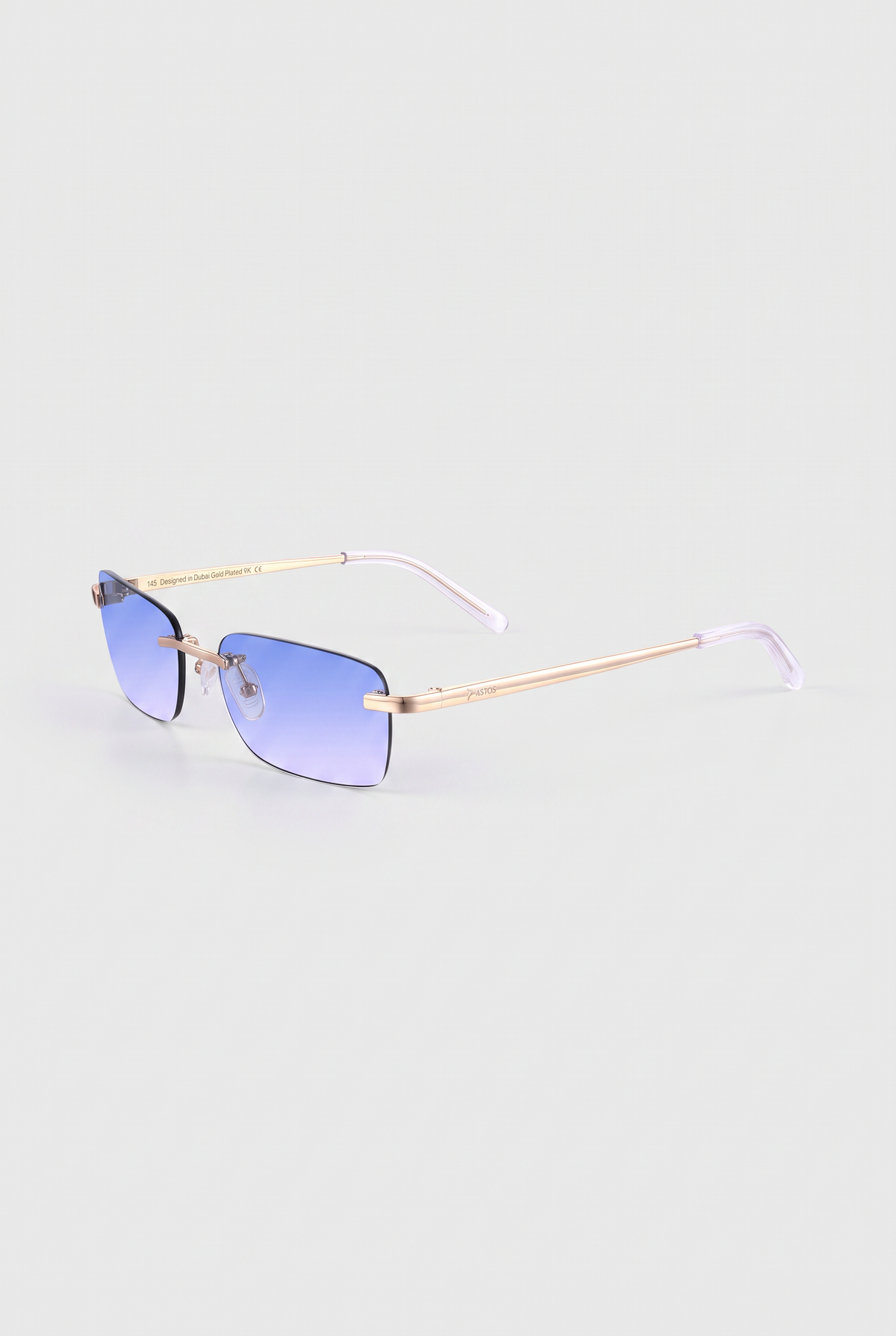 Astos Eyewear Blue Gradient witte poten - randloze zonnebril, schuin aanzicht