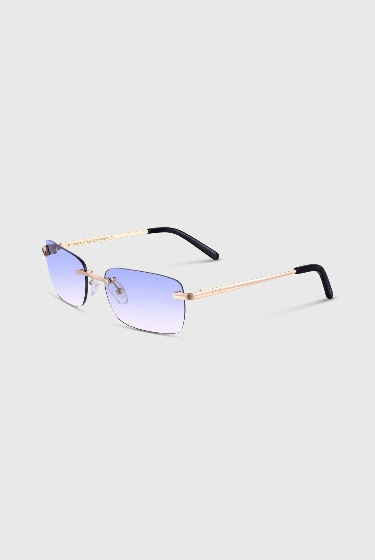 Astos Eyewear Blue Gradient zwarte poten - randloze zonnebril, schuin aanzicht
