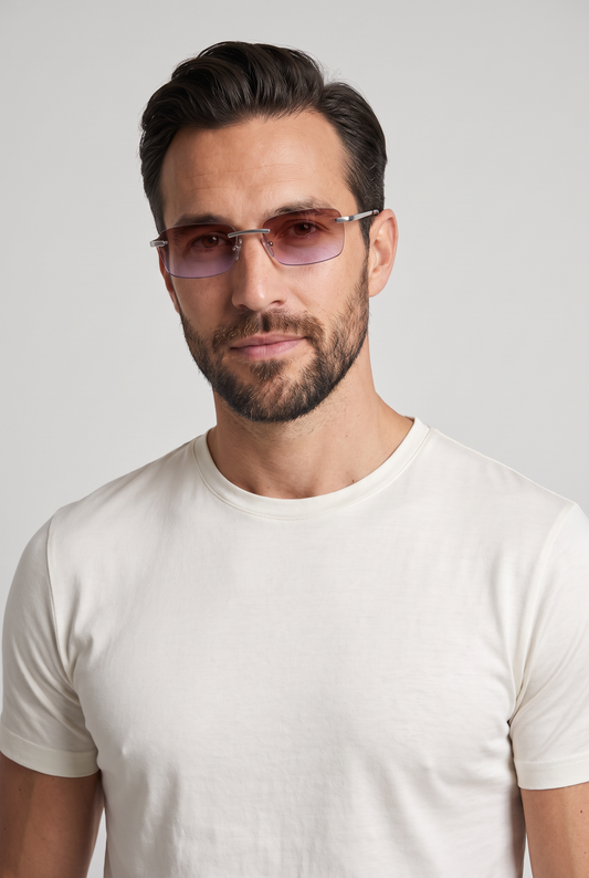 Men's Eyewear Brown Silver zonnebril - gedragen door model, studio
