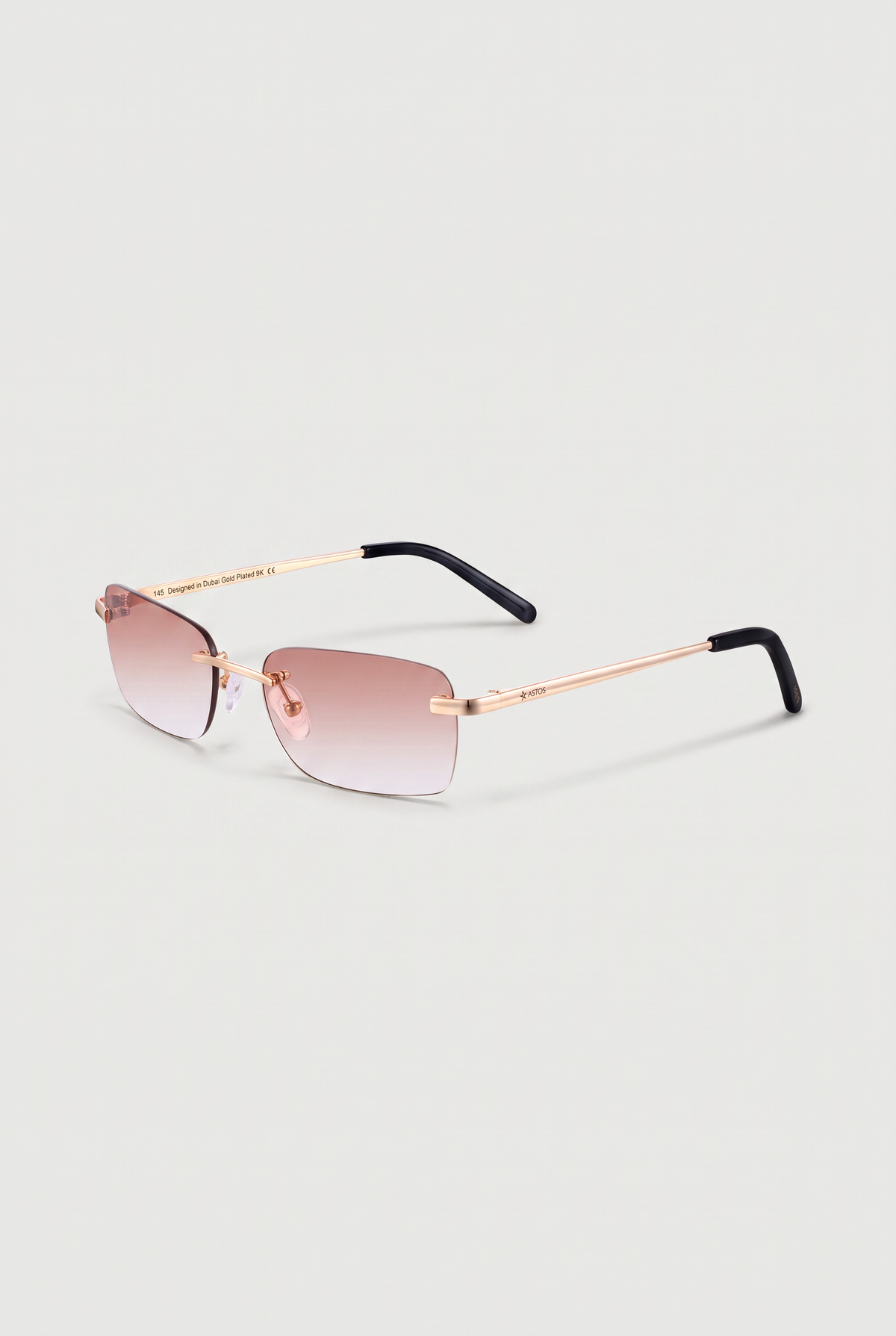Astos Eyewear Brown Gradient zwarte poten - randloze zonnebril, schuin aanzicht